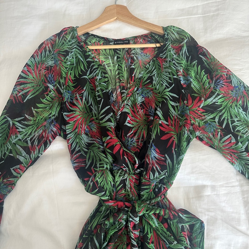 Bandolino Tropical Sheer Long Sleeve Maxi Dress